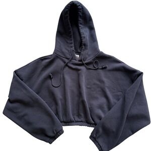 As Revival Black Cropped Hoodie Womens Lg Oversized Streetwear Gorpcore Sporty